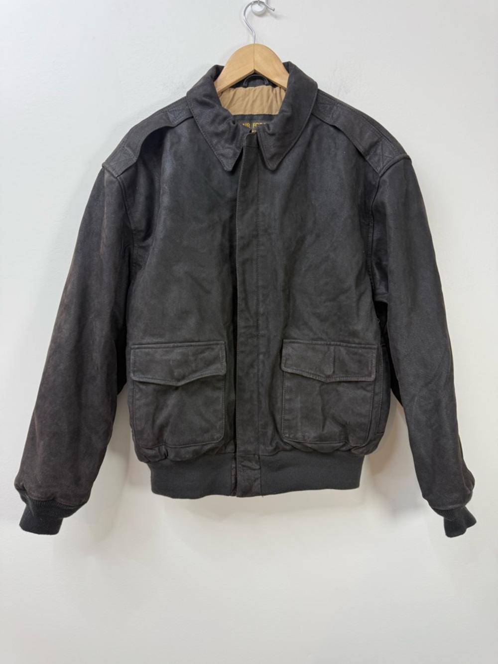 Air Force Landing Leather Mens SzM Bomber Jacket w/ USA Flag Coat